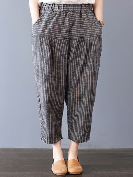 Elastic Waist Stripe Pocket Harem Pants - Power Day Sale