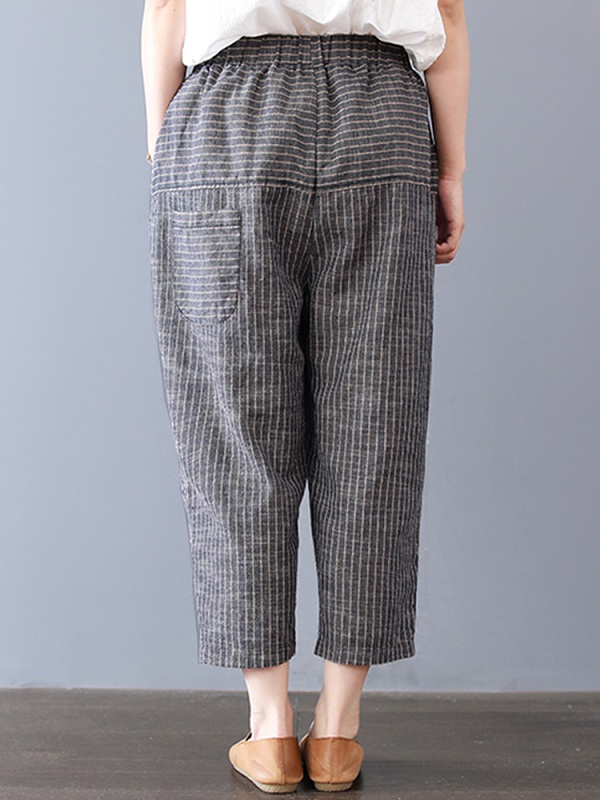 Elastic Waist Stripe Pocket Harem Pants - Power Day Sale