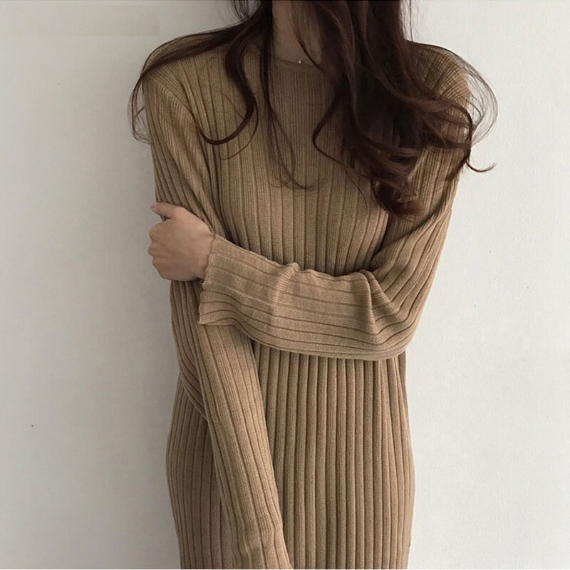 Elegant Casual ONeck Long Loose Knitted Sweater Dress Power Day Sale