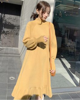 Elegant Half-turtleneck Loose Sweater Dress