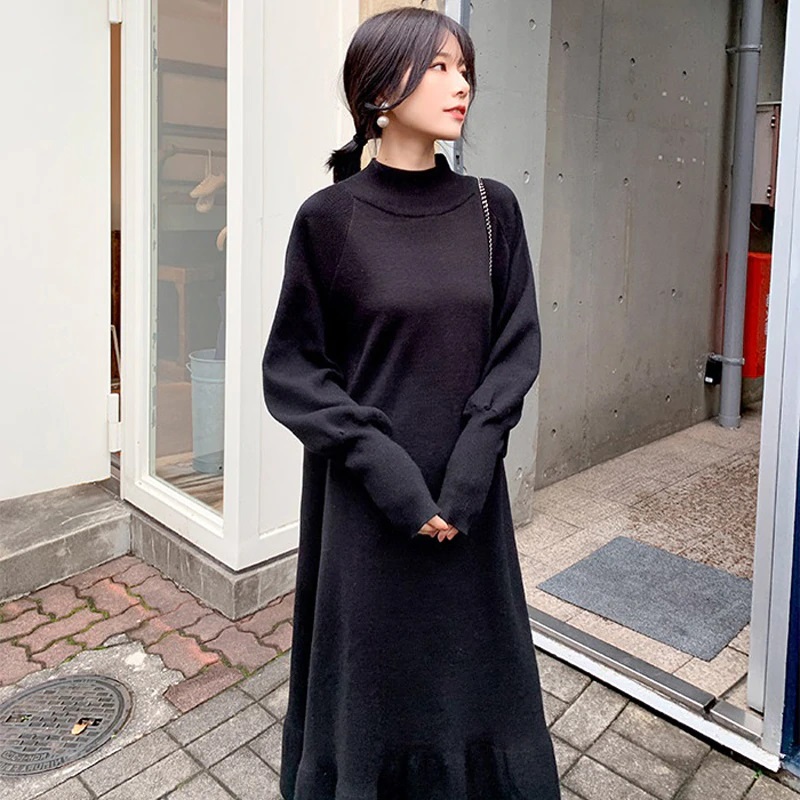 Elegant Half-turtleneck Loose Sweater Dress - Power Day Sale