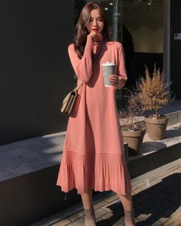 Elegant Loose A-line Ruffles Knitted Pullover Vestidos Sweater Dress