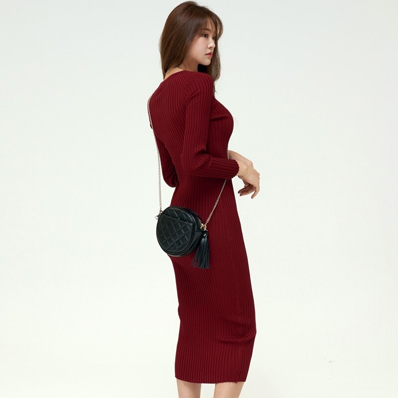 Elegant V-neck Full Sleeve Skinny Sweater Dress - Power Day Sale