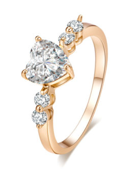 Engagement Gold Heart Crystal Copper Round Rings