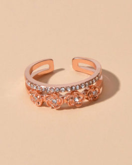 Engagement Rings Rose Rhinestone Decor Open Cuff Finger Jewelry