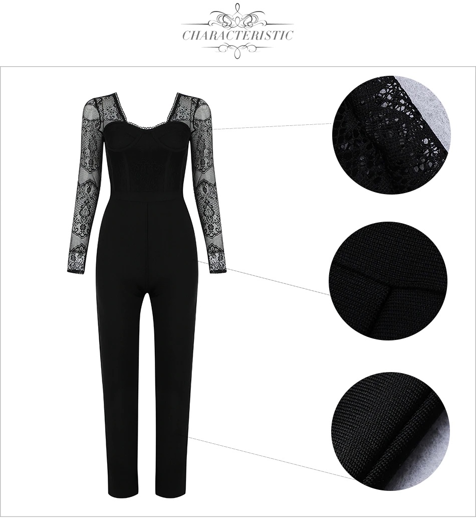 Fashion Long Sleeve Bandage Lace Printing Jumpsuits - Power Day Sale