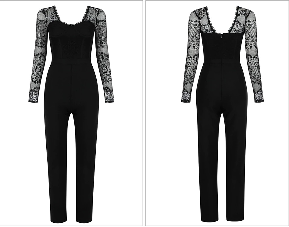 Fashion Long Sleeve Bandage Lace Printing Jumpsuits - Power Day Sale