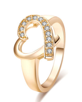 Gold Engagement Crystal Heart Pattern Cut Out Round Rings