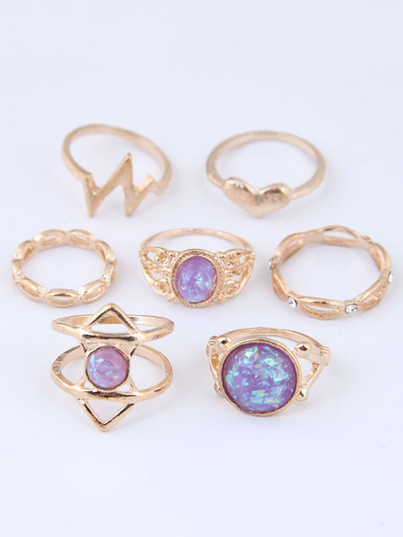 Gold Stacking Cut Out Cage Knuckle Rings Set In 7pcs