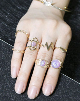 Gold Stacking Cut Out Cage Knuckle Rings Set In 7pcs