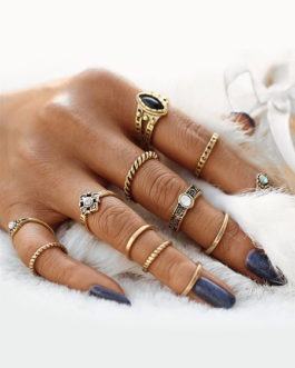 Golden Knuckle Ethnic Style Gems Jeweled Alloy 12 Pieces Ring Set