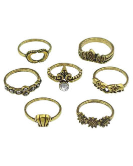 Knuckle Rings Ethnic Style Embossed Gems Ring Set In 7 Pieces