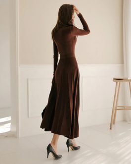 Lace Up Slim Waist Solid Knitted Pullover Sweater Dress