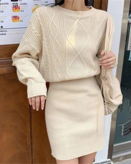 Long Sleeve Basic Knitted Pullovers Sweater Dress