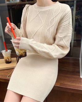Long Sleeve Basic Knitted Pullovers Sweater Dress