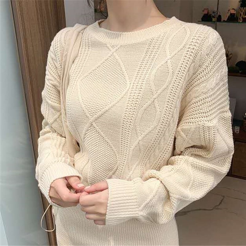 Long Sleeve Basic Knitted Pullovers Sweater Dress - Power Day Sale
