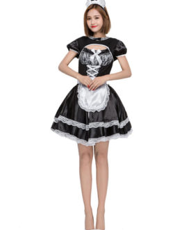 Maid Costume Lace Ruffle Bow Apron Headwear Dress Servant Girl