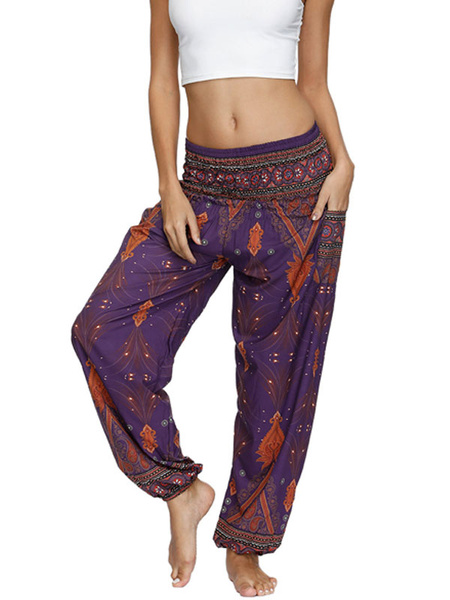 Raised Waist Printed Loose Leg Trousers