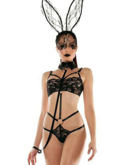 Sexy Bunny Costume Lace Strappy Grommet 3 Piece Halloween