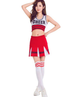 Sexy Cheerleader Costume Two Tone Lerrer Print Crop Top With Mini Skirt Halloween
