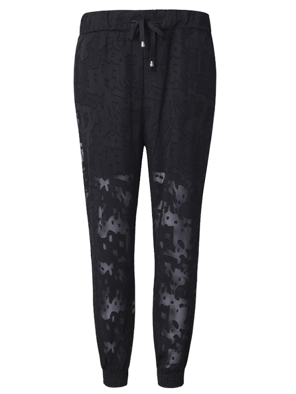 Sexy Elastic Waist Drawstring Flocking Patchwork Harem Pants