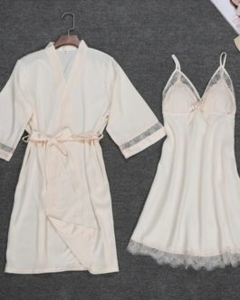Sexy Robe Lace Gown Nightdress 2 PCS
