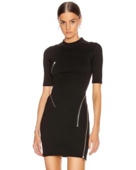 Sexy Short Sleeve Asymmetric Zipper Evening Party Dress
