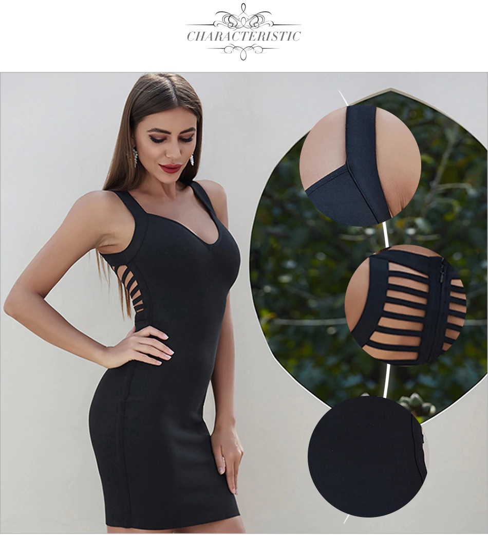 Spaghetti Strap Hollow Out Sexy Bodycon Celebrity Party Dress 5