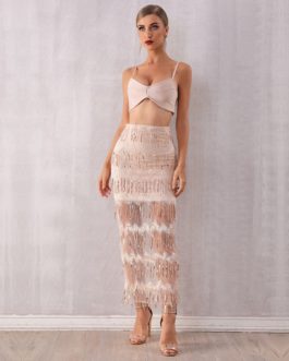 Spaghetti Strap Sequined Two Pieces Set