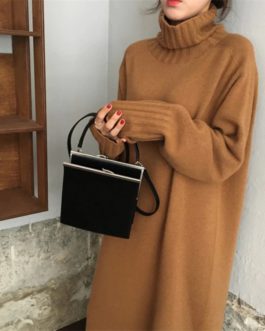 Thicken Oversized Turtleneck Knitted Long Sweater Dress