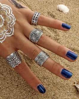 Vintage Knuckle Ethnic Embossed Ring Set In 4 Pieces