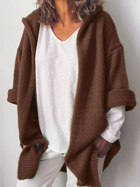 Casual Hooded Neck Long Sleeves Cardigans Sweaters - Power Day Sale