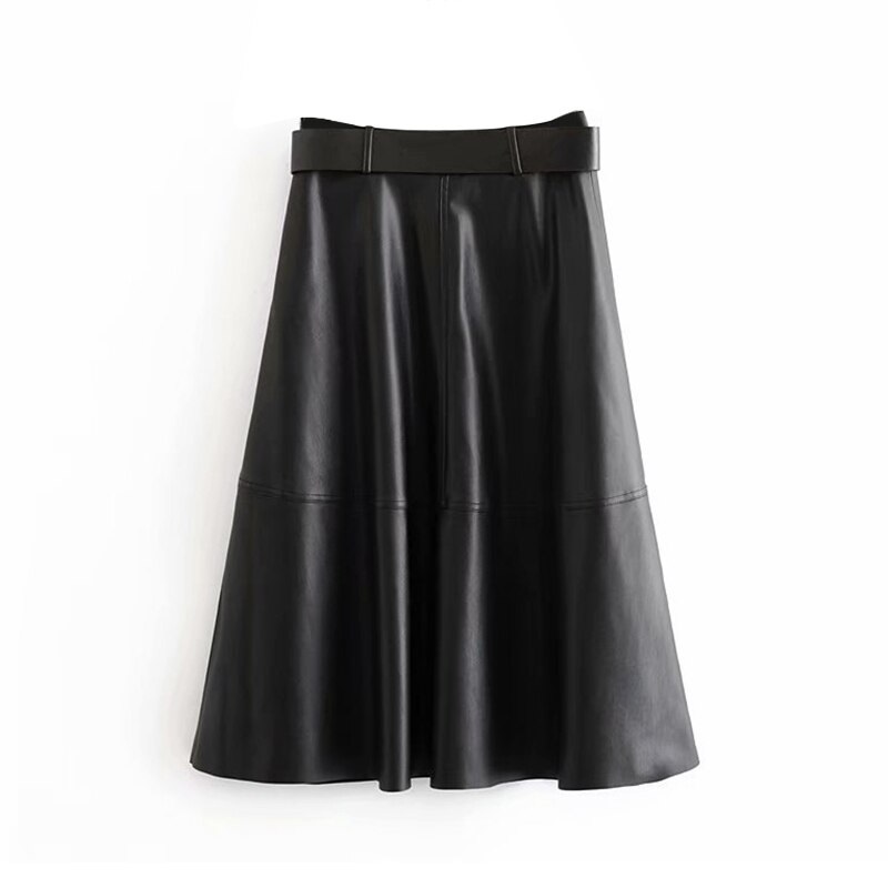 Chic PU Faux Leather Skirt With Belt - Power Day Sale