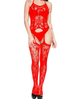 Hosiery Sheer Nylon Embroidered Hollow Out Bodystocking