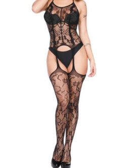 Hosiery Sheer Nylon Embroidered Hollow Out Bodystocking