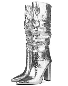 Knee-High Pointed Toe Chunky Heel High Boots