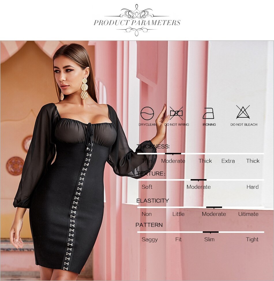 Long Sleeve Sexy Mesh Celebrity Party Bodycon Bandage Dress 4