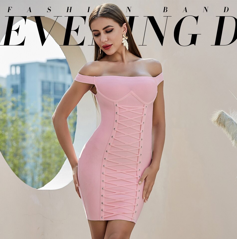 Off Shoulder Sexy Short Sleeve Celebrity Runway Party Bodycon Dress 10