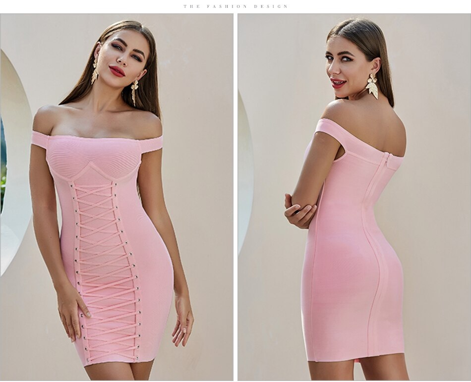 Off Shoulder Sexy Short Sleeve Celebrity Runway Party Bodycon Dress 4