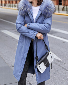 Parka Fur Hooded Long Sleeve Drawstring Maxi Coat