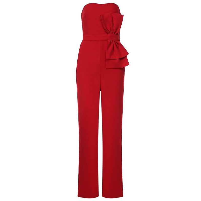 Strapless Stitched Bow Sleeveless Slim Fit Jumpsuit - Power Day Sale