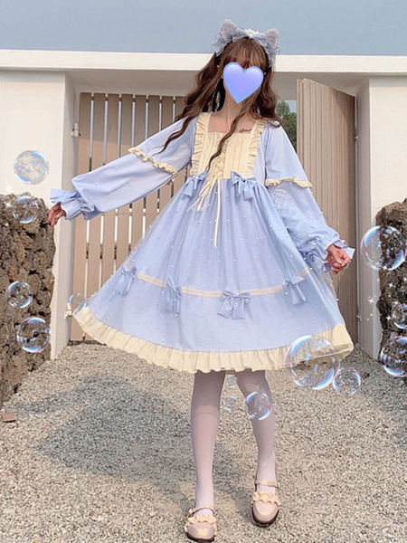 Sweet OP Bows Long Sleeve Lolita One Piece Dresses - Power Day Sale
