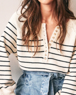 Button Oversize Pullover Sweater