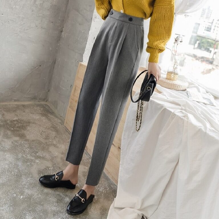 Casual Solid Button Straight High Waist Pants - Power Day Sale