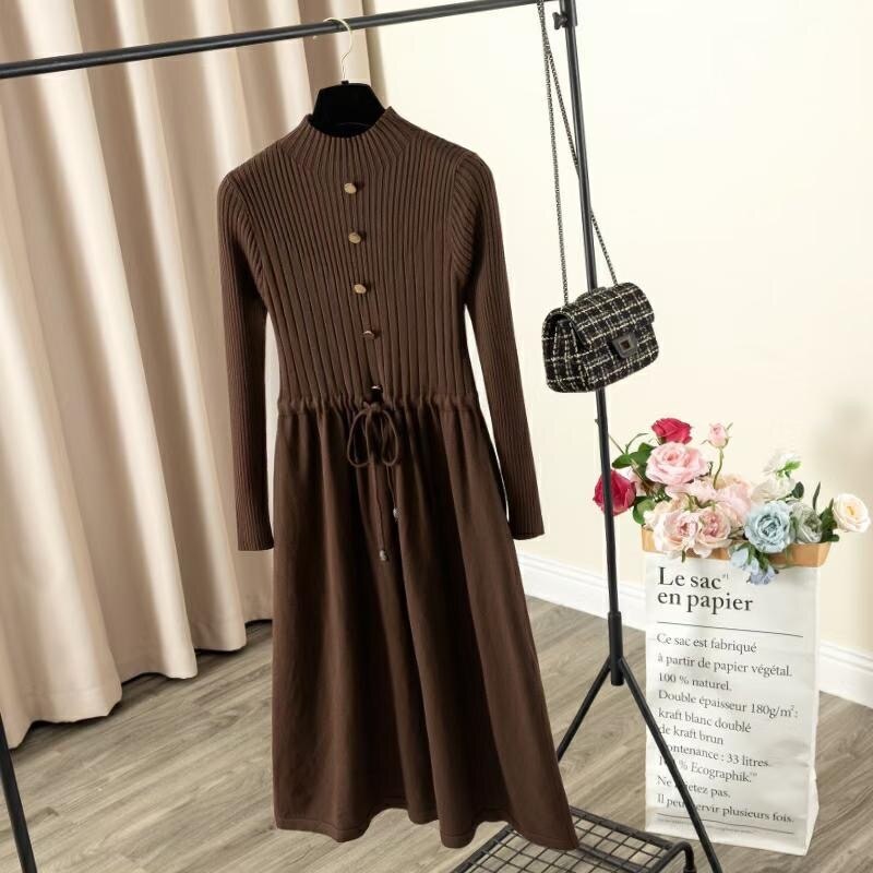 Casual Turtleneck Drawstring Waist A-line Sweater Dresses - Power Day Sale