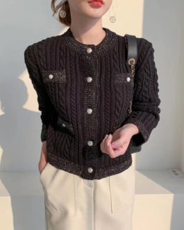Fashion Solid Single Breasted O Neck Open Sweaters