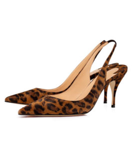 High Heels Leopard Pointed Toe Stiletto Heel Slingbacks Slip On Pumps