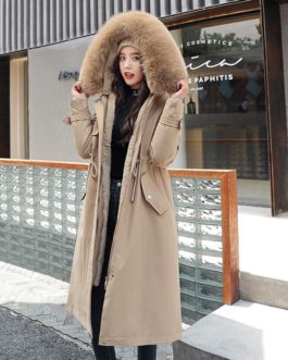 Hooded Jacket Large Fur Collar Embroidery Padded Long Coat
