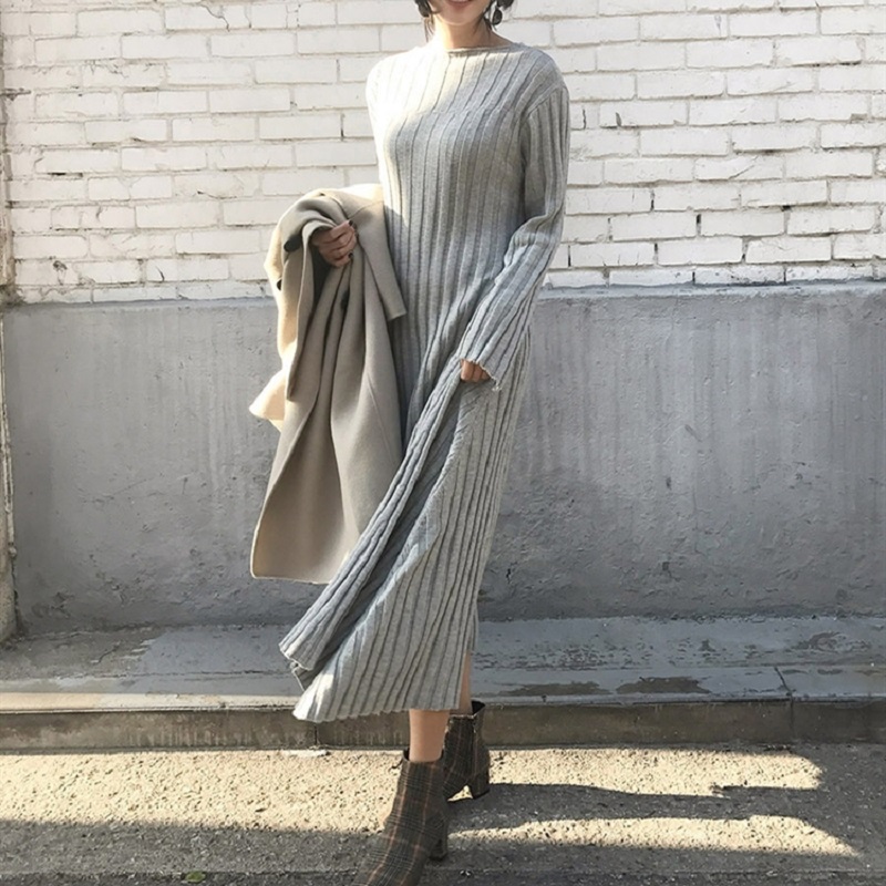 Korean Warm Knitting Elegant Vintage Long Dresses - Power Day Sale