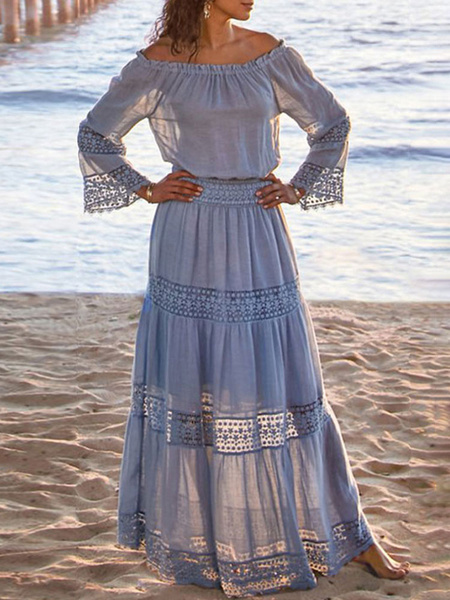 Lace Off-The-Shoulder Long Sleeves Oversized Long Dress